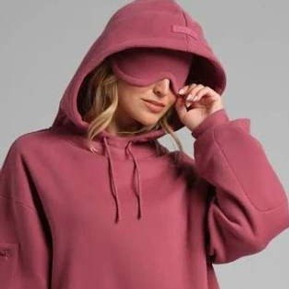 Comfrt Airplane Mode Travel Hoodie Women M Mauve Dusty Pink SAMPLE Zip Pocket - Picture 2 of 15